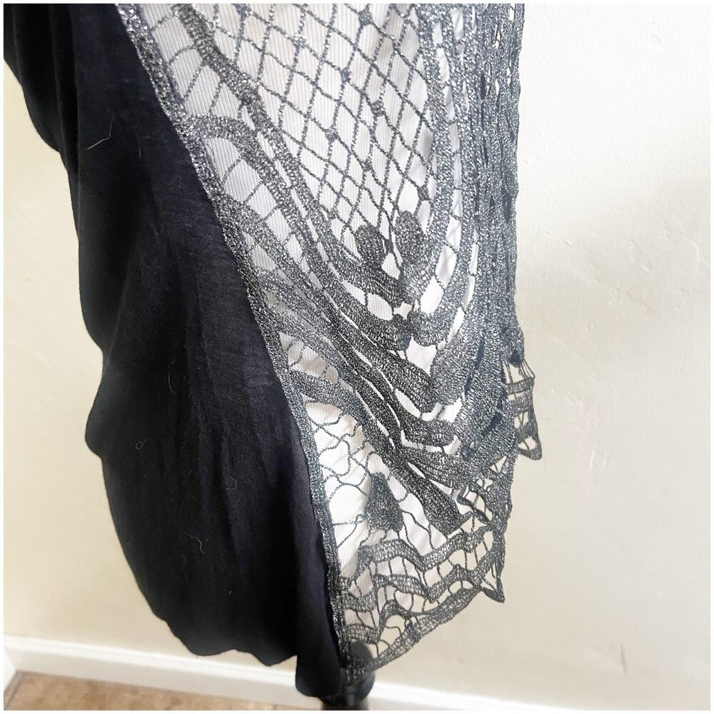 Daytrip Whimsygoth Top Y2K Open Knit Metallic Size Medium Black Silver - Picture 8 of 11